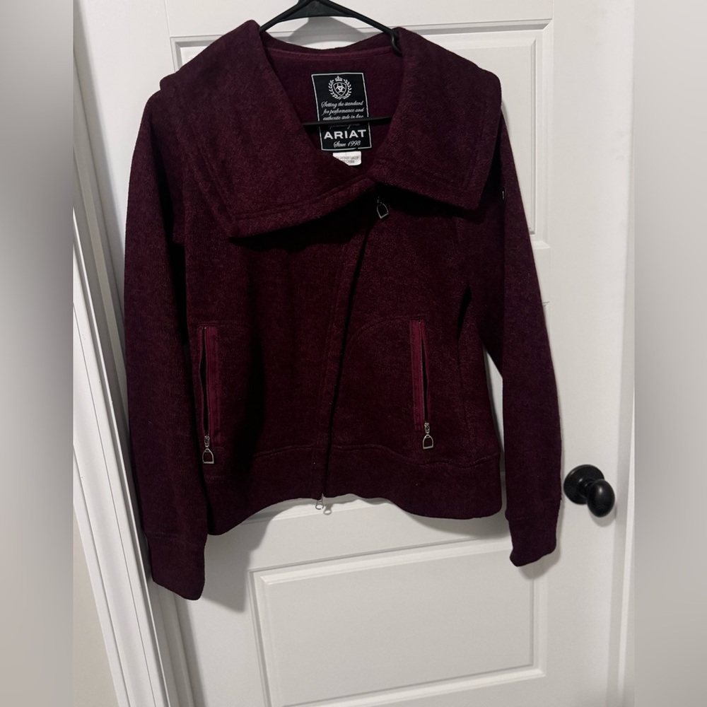 Ariat Contender Asymmetrical Equestrian Fleece Zip-Up Jacket - Maroon-small